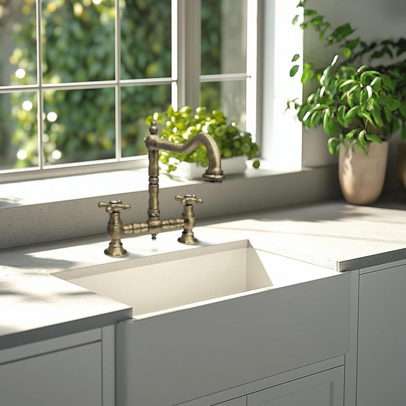 PB Nostalgická kuchyňská baterie Bronz pravoúhlý výtok s hvězdicovými rukojeťmi PBN.BRO.H.ST