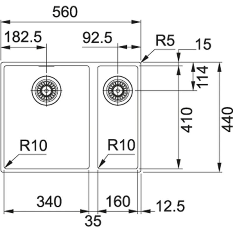 Franke Sirius 2 S2D 160 jedno a půl 1,5 umělohmotný bílý dřez 53,5x41cm podskříň 125.0252.219