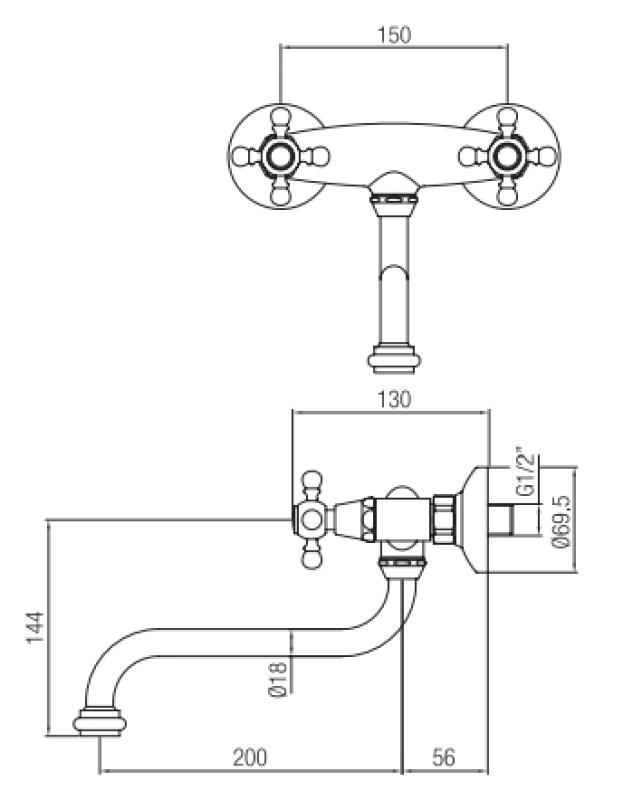 PB Nostalgická kuchyňská baterie Classic C nástěnná baterie nerez 10.2722