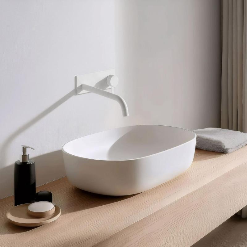 Waterevolution Flow vestavěná umyvadlová baterie s krycí deskou matná bílá s výtokem 25 cm T1161BBR-25