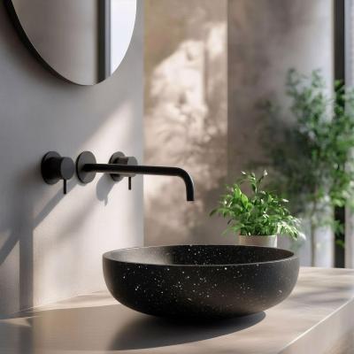 Waterevolution Flow 3otvorová vestavná umyvadlová baterie matná černá s výtokem 21 cm T1163FPR-21
