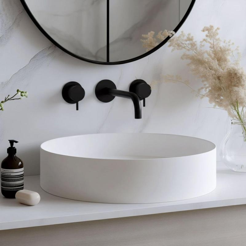 Waterevolution Flow 3otvorová vestavná umyvadlová baterie matná černá s výtokem 15 cm T1163FPR-15