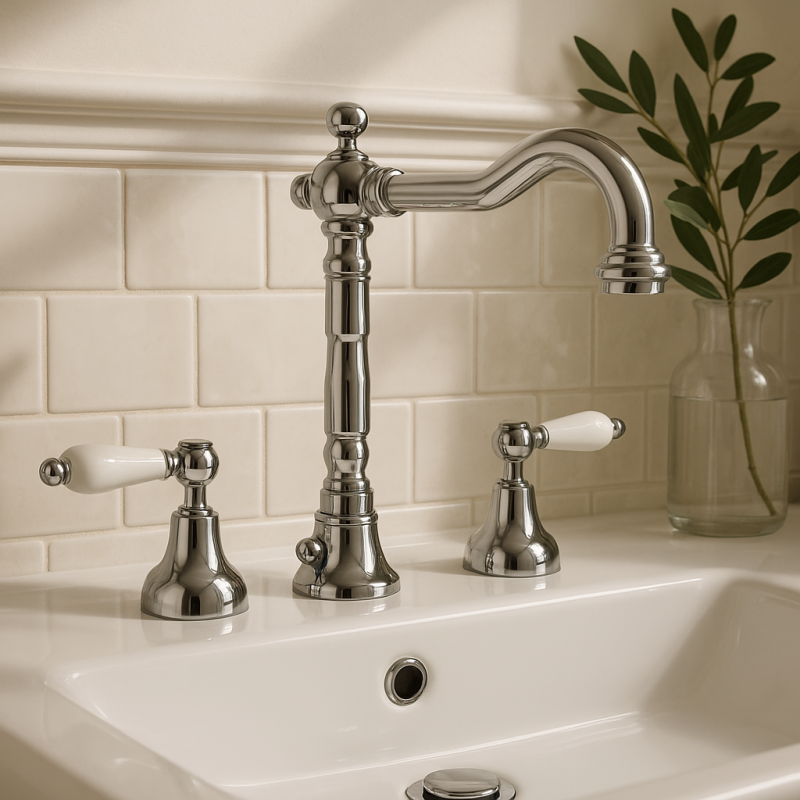 PB klasická tříotvorová baterie na umyvadlo Bílé rukojeti Chrom 1208854262