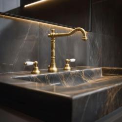 PB klasická tříotvorová umyvadlová baterie Bílé páčky Bronz 1208854272