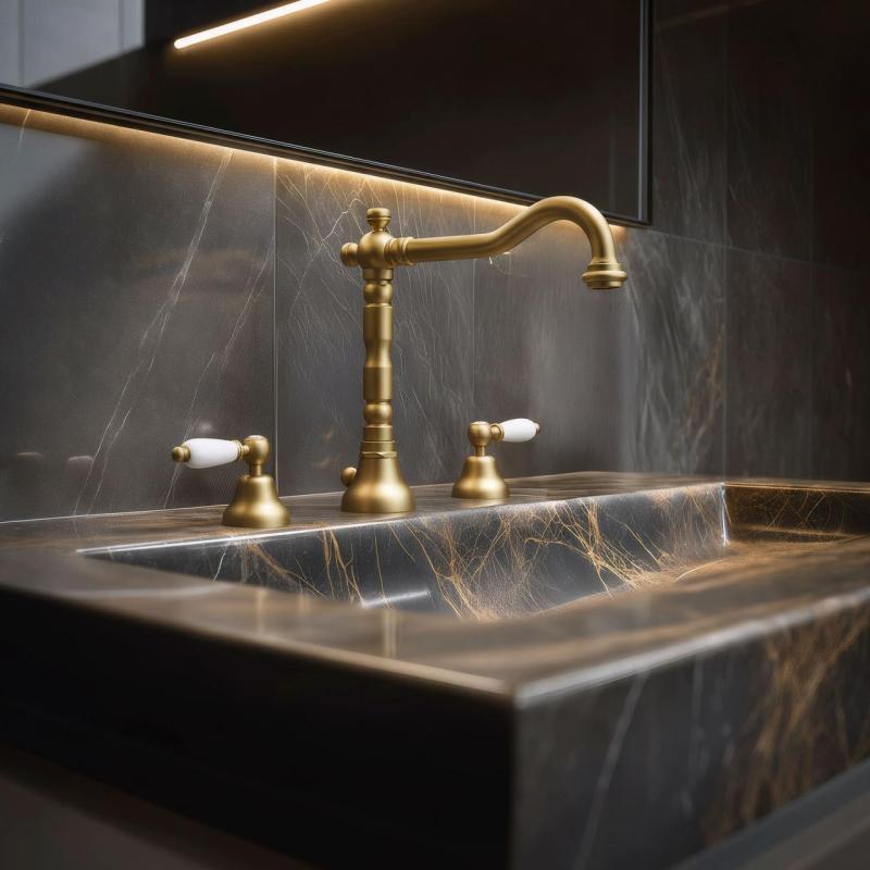 PB klasická tříotvorová umyvadlová baterie Bílé páčky Bronz 1208854272