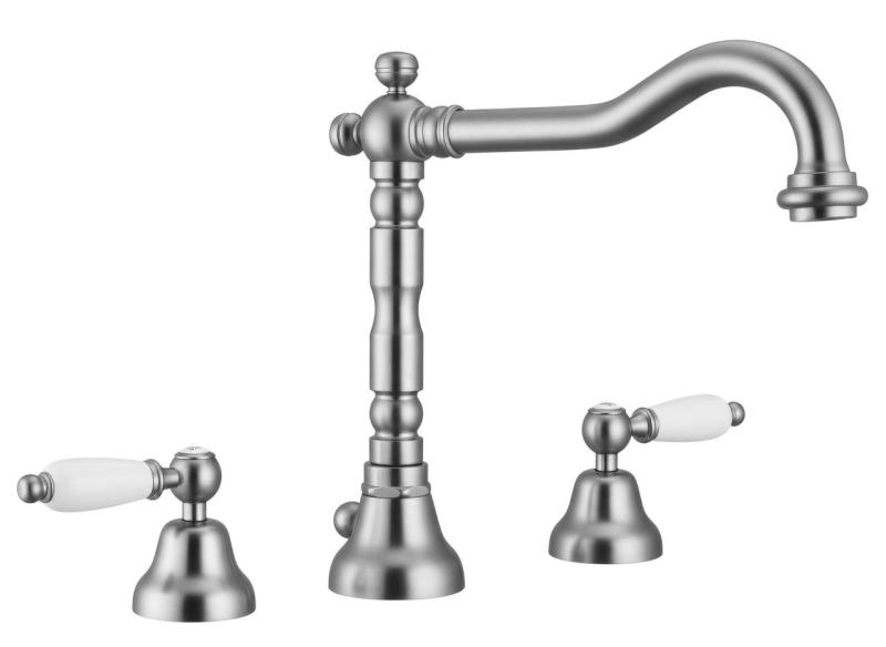 PB klasická baterie, tříotvorová umyvadlová baterie, bílé rukojeti, nerezová ocel 1208854282