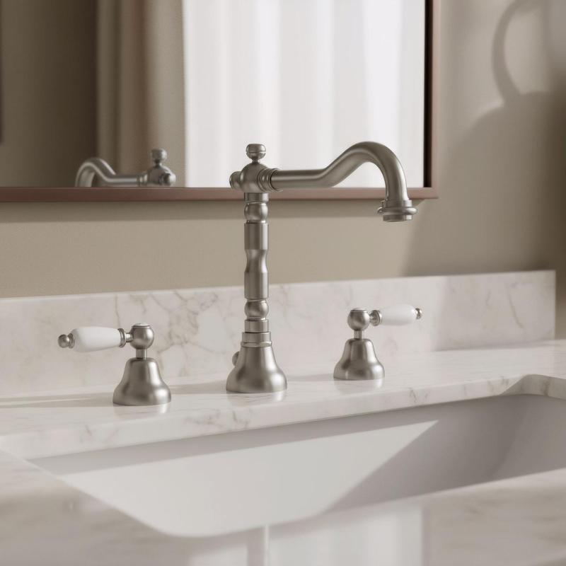 PB klasická baterie, tříotvorová umyvadlová baterie, bílé rukojeti, nerezová ocel 1208854282