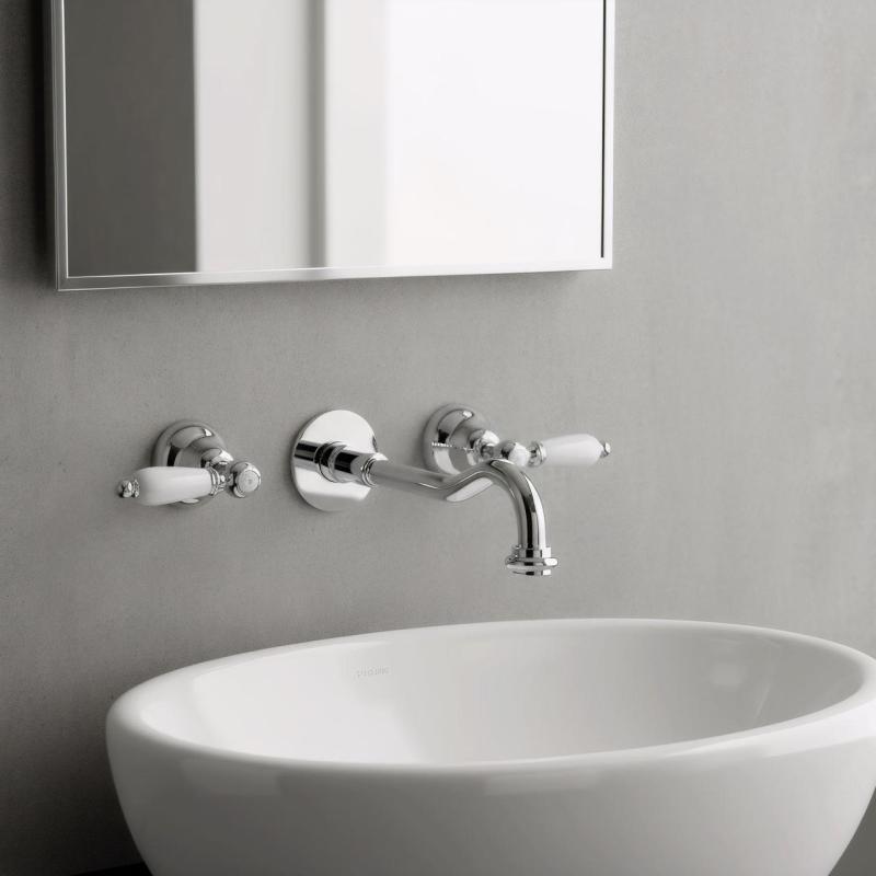 PB klasický nástěnný kohoutek s bílými rukojeťmi, výtok 25 cm, Chrom 1208854382