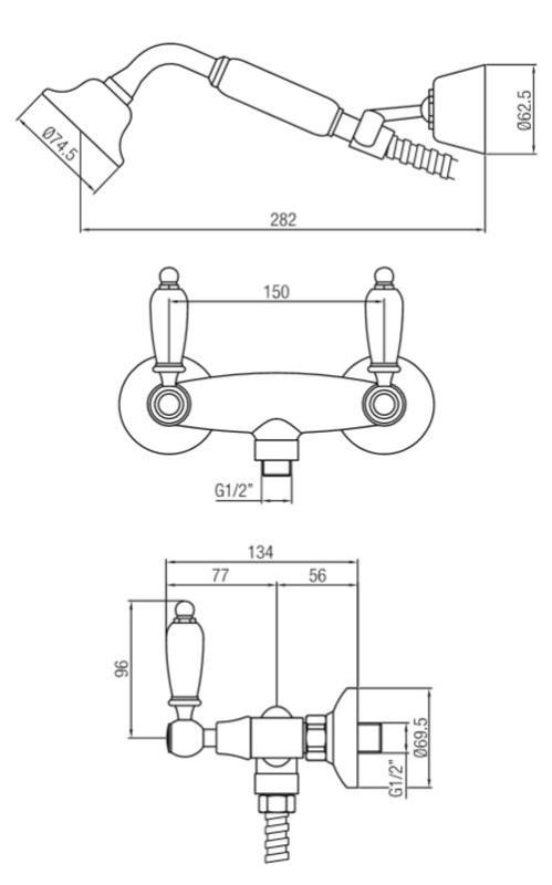 PB klasická nástěnná sprchová baterie s bílými rukojeťmi včetně ruční sprchy Chrom 1208854472