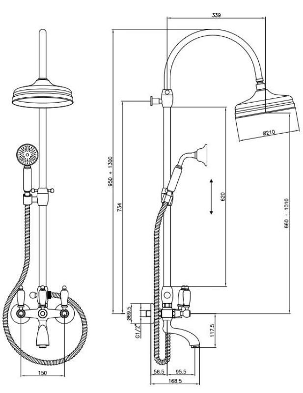 PB klasická koupelnová sprchová souprava s dešťovou sprchou, chrom 1208854812