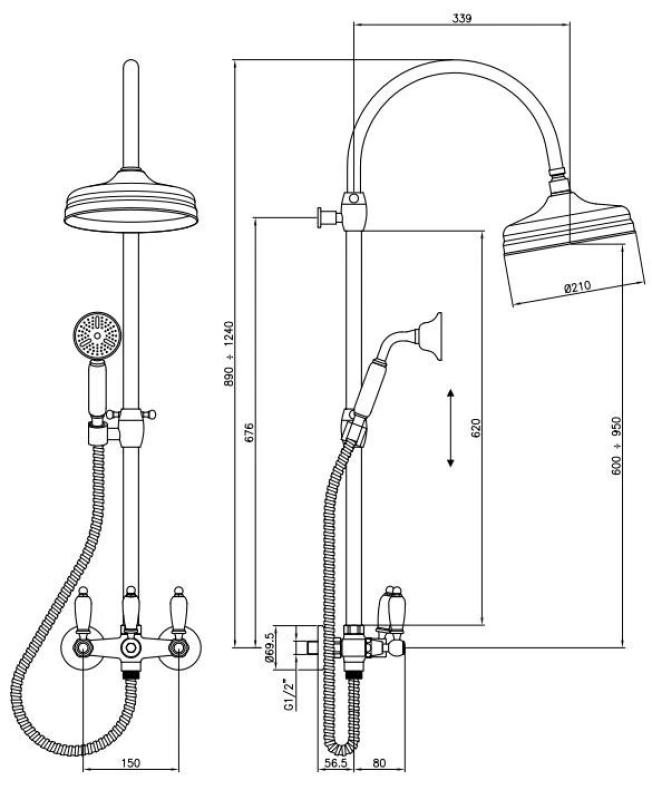 PB klasická sprchová sada s dešťovou sprchou, teleskopická sprchová tyč, nerezová ocel 1208854892