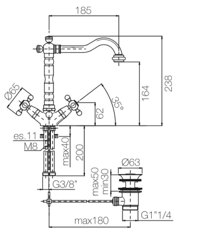 PB klasická umyvadlová baterie hvězdicové rukojeti výtok 18,5 cm Chrom 1208854932