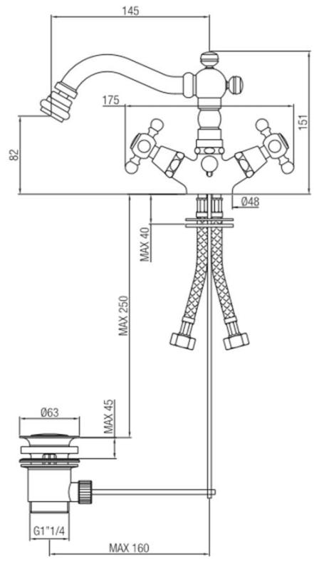 PB klasická bidetová baterie 145 mm výtok RVS 1208855032