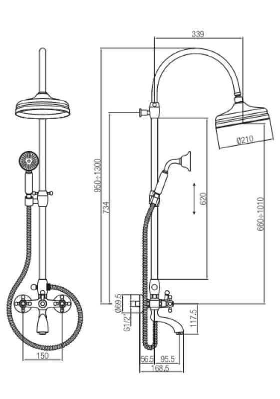 PB klasická sprchová sada s dešťovou sprchou a hvězdicovými knoflíky, bronz 1208855872