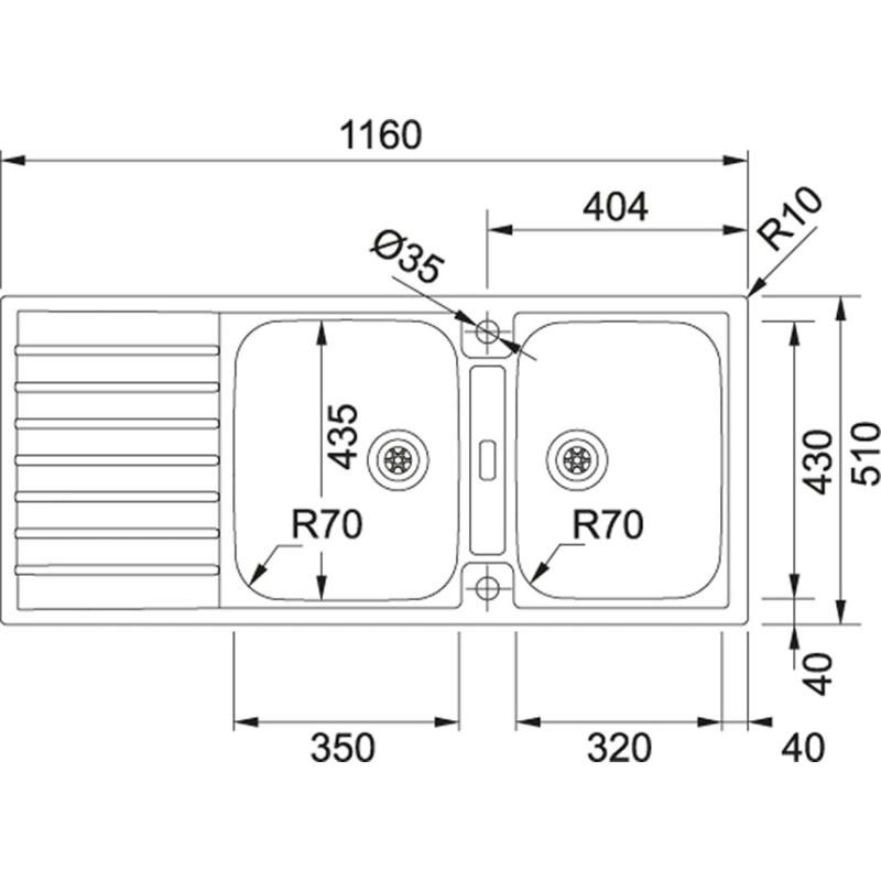 Franke Argos AGX 221 dvojitý nerezový dřez s odkapávačem, plochá montáž 116x51cm 127.0635.632