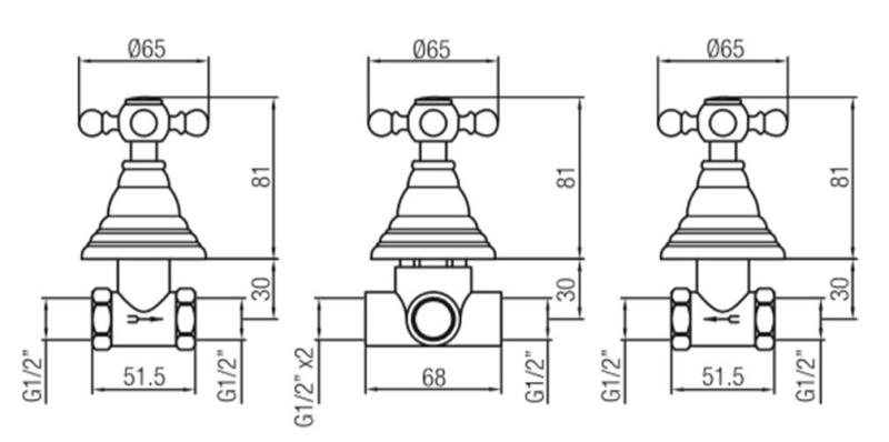 PB klasická 3cestná vestavná sprchová sada s přepínačem a hvězdicovými knoflíky z nerezové oceli 1208889772