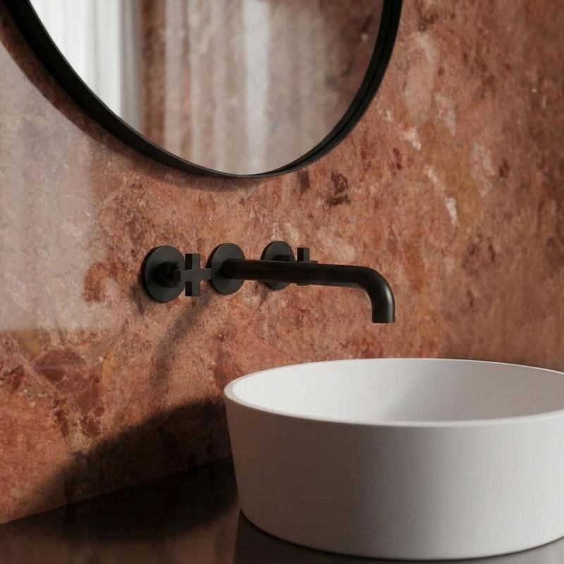 Waterevolution Cruz 3-otvorová vestavná umyvadlová baterie matná černá, výtok 19 cm, 1208916572