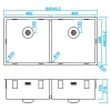 Caressi R10 dubbele rvs spoelbak 40x40+40x40cm onderbouw, vlakbouw en opbouw CAPP4040R10