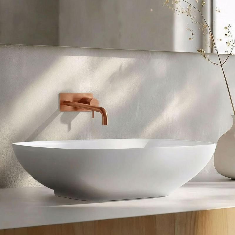 Waterevolution Flow vestavná umyvadlová baterie s krycí deskou PVD Kartáčovaná Měď s výtokem 15 cm T1161CPE-15