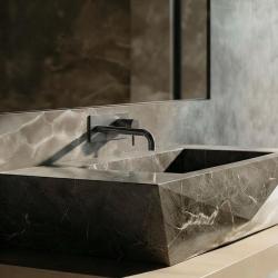 Waterevolution Flow vestavěná umyvadlová baterie s krycí deskou PVD Gun Metal s výtokem 15 cm T1161GME-15