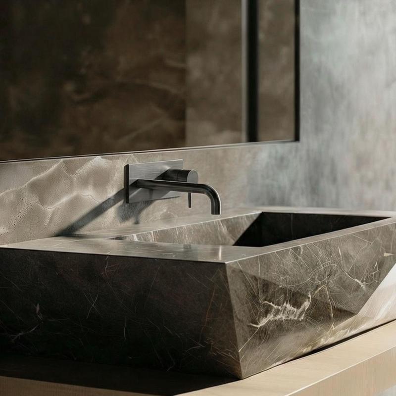 Waterevolution Flow vestavěná umyvadlová baterie s krycí deskou PVD Gun Metal s výtokem 15 cm T1161GME-15