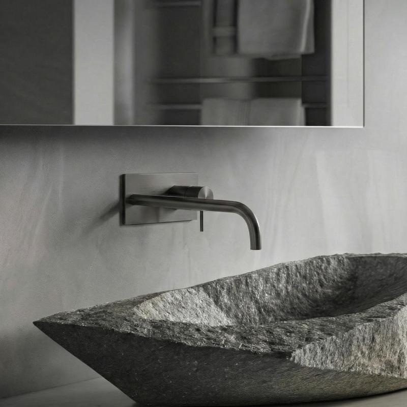 Waterevolution Flow vestavná umyvadlová baterie s krycí deskou PVD Gun Metal s výtokem 25cm T1161GME-25