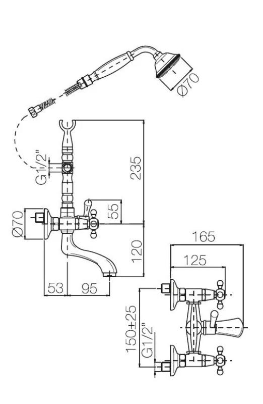 PB Volně stojící vanová baterie nostalgická hvězdicové rukojeti chrom 6000