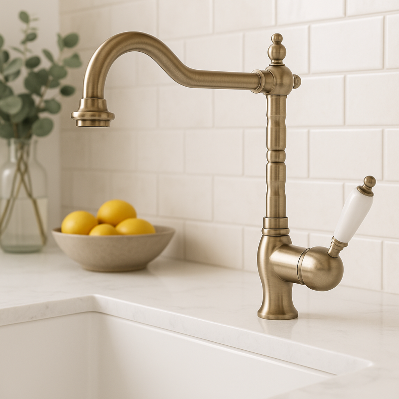 PB nostalgická kuchyňská baterie s jednou pákou, bílá páka, nerezová ocel 1208952878