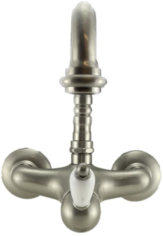 PB nostalgická nástěnná baterie s jednou pákou, bílou rukojetí, nerezová ocel