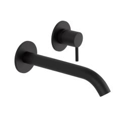 SB Round nástěnná umyvadlová baterie matná černá - 102 mm