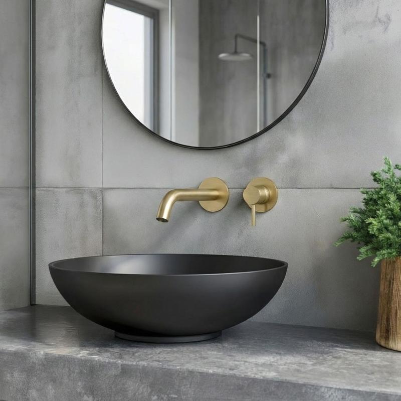 SB Round vestavěná umyvadlová baterie kartáčovaná mosaz PVD 162 mm