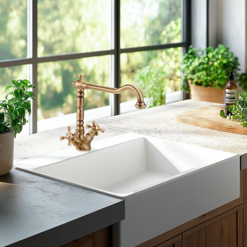 Nostalgická kuchyňská baterie V1910 Mosaz Přírodní baterie zbarvená stařena 1208953525