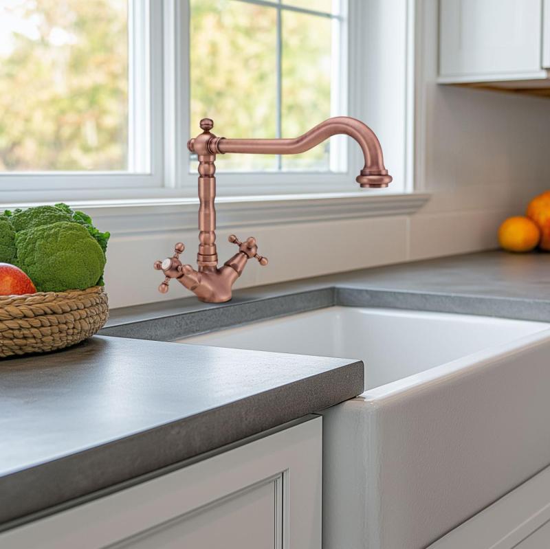 Nostalgická klasická kuchyňská baterie V1910 Měď s otočným výtokem 1208953526