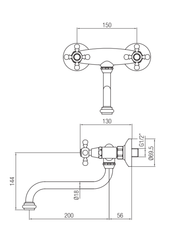 Nostalgická kuchyňská baterie Classic nástěnná baterie měď 1208953531