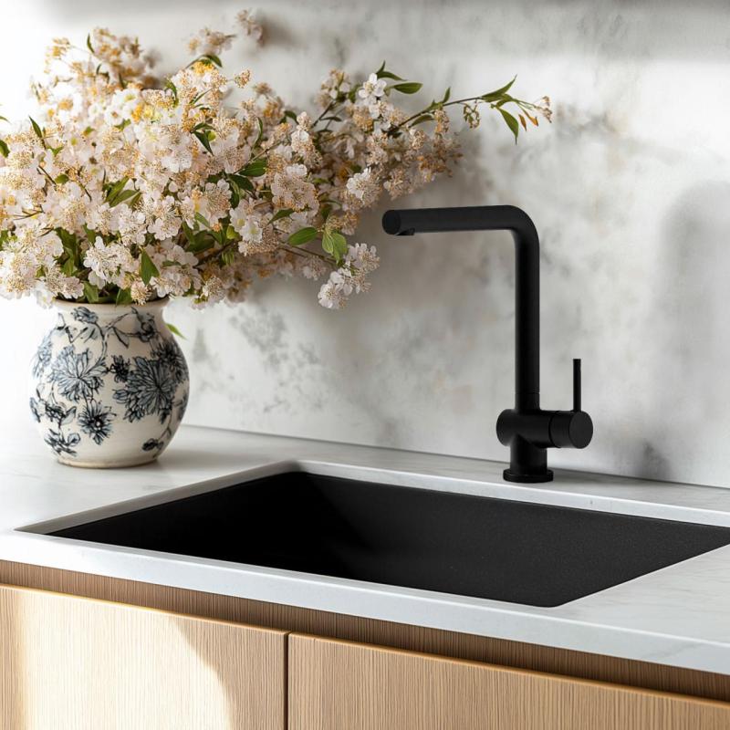 Ausmann Minta matná černá kuchyňská baterie s otočným výtokem 1208953747