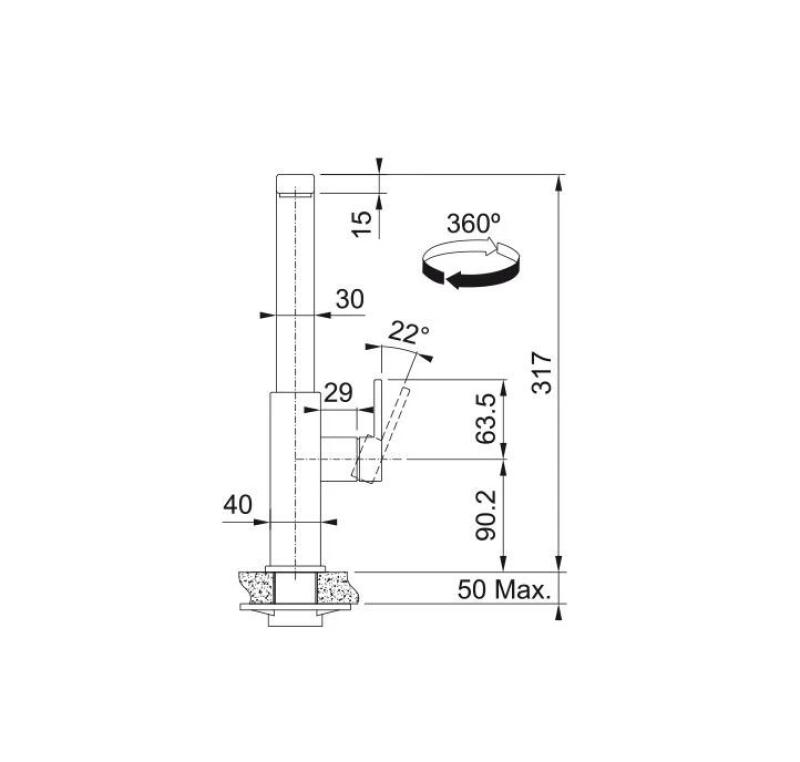 Franke masivní nerezová kuchyňská baterie Mythos s otočným výtokem inox 115.0547.852