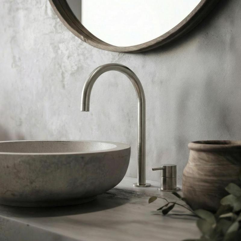 Waterevolution Flow 2otvorová umyvadlová baterie, celonerezová, s vysokým výtokem 200 mm T1122UIE