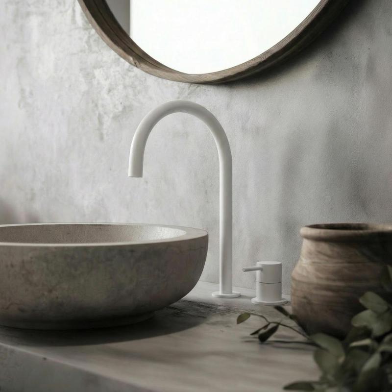 Waterevolution Flow 2otvorová umyvadlová baterie bílá s vysokým U 200 mm výtokem T1122UBR