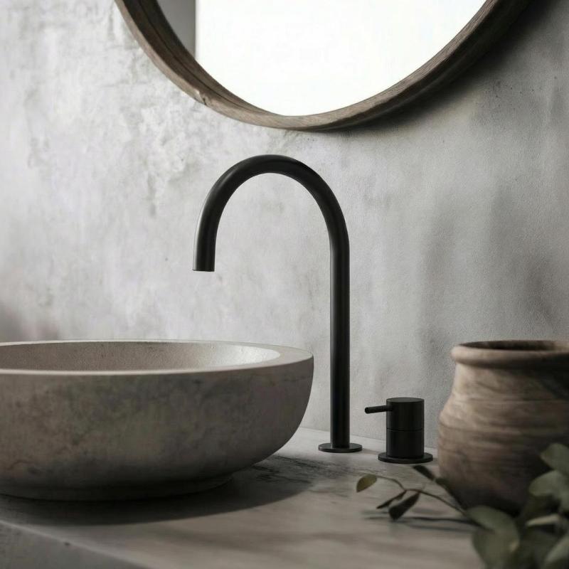 Waterevolution Flow 2otvorová umyvadlová baterie černá s vysokým U 200 mm výtokem T1122UPR