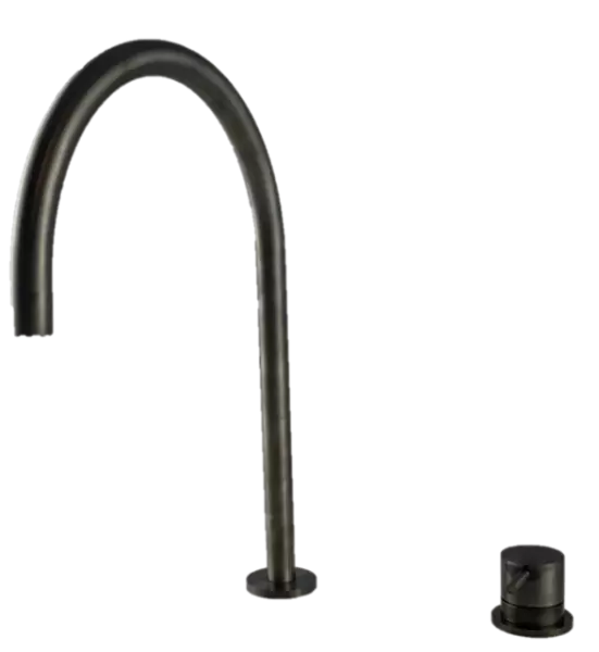 Waterevolution Flow 2-otvorová umyvadlová baterie PVD Gun Metal s vysokým U 200mm výtokem T1122UGME