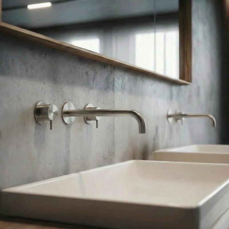 Waterevolution Flow 3-otvorový vestavný umyvadlový kohoutek, kompletně z nerezové oceli, s výtokem 21 cm T1163FIE-21