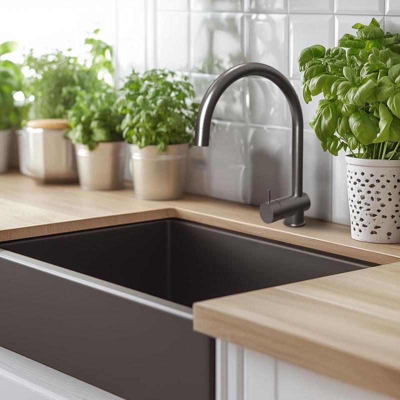 Waterevolution Flow kuchyňská baterie PVD Gun metal s výsuvnou hubicí T155GME