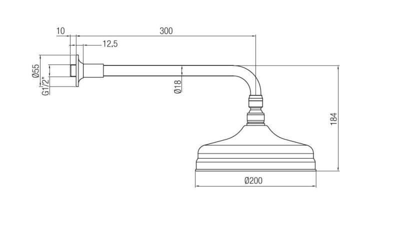 PB nostalgická hlavová sprcha 20 cm s ochranou proti vodnímu kameni a sprchovým ramenem z nerezové oceli
