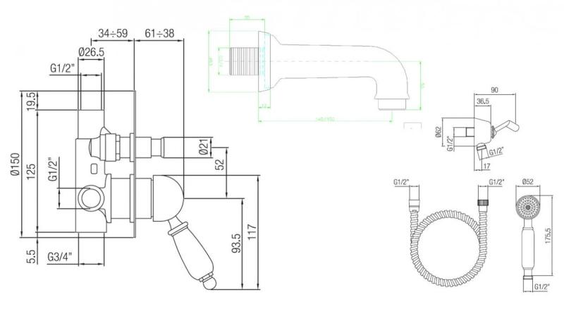 PB nostalgická vestavěná sada do koupelny chrom