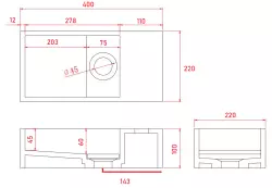 Solid-S Marble pevný povrch umyvadlo B40xD22xH10cm mramor matná černá pravá bez otvoru voor kraan 1208954635