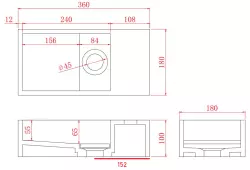 Solide-S Marble pevný povrch umyvadlo B36xD18xH10cm mramor matná černá vpravo bez otvoru pro baterii 1208954639