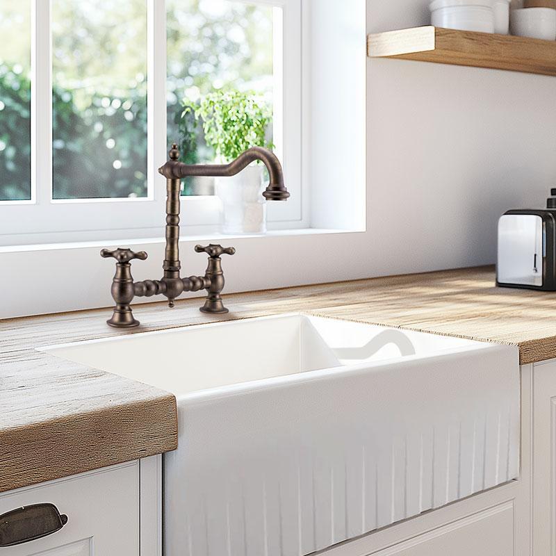 PB Nostalgická kuchyňská baterie s tmavě bronzovým povrchem, pravoúhlým výtokem a hvězdicovými knoflíky 1208954667