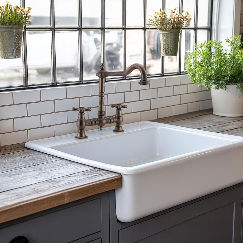 PB Nostalgická kuchyňská baterie s tmavě bronzovým povrchem, pravoúhlým výtokem a hvězdicovými knoflíky 1208954667