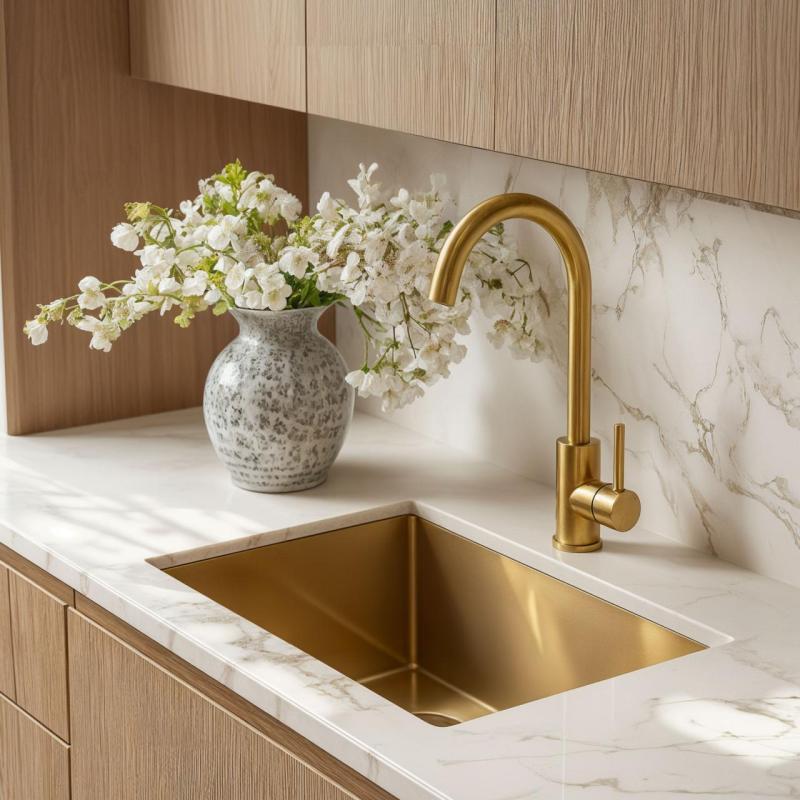 Quadri York kuchyňská baterie PVD matná zlatá s otočným výtokem 1208955905