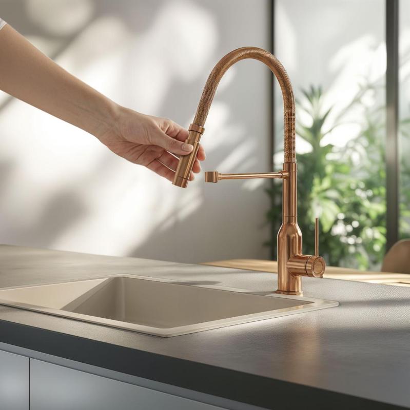 Quadri Stamford vysoká kuchyňská baterie s flexibilním výtokem PVD kartáčovaná měď 1208956078